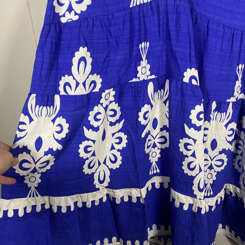 NWT Umgee Blue Medallion Tiered Babydoll Mini Dress Ruffle Sleeve Womens Medium - Picture 4 of 9